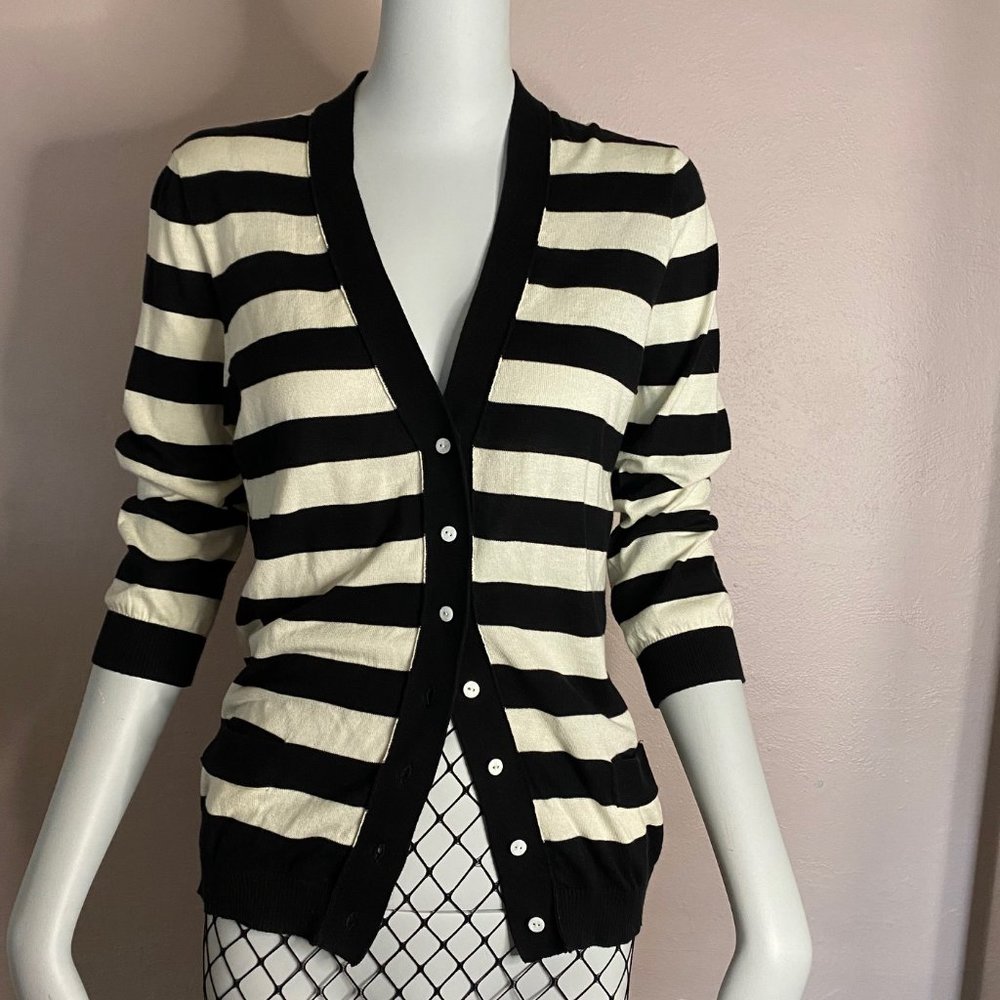 CARDIGAN SWEATER STRIPES black & white by J Crew L